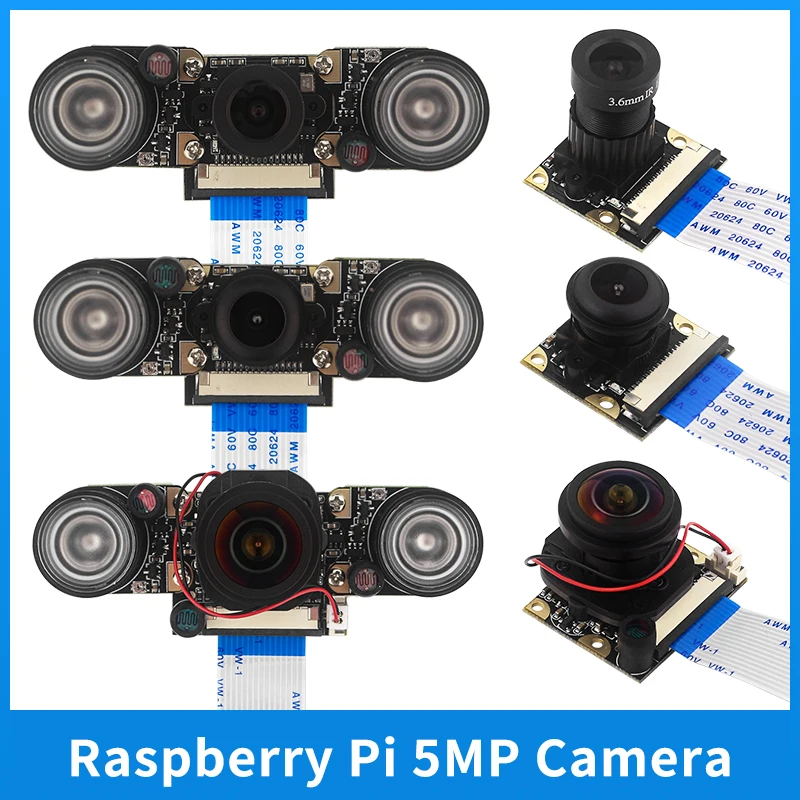 Câmera de visão noturna Raspberry Pi com 2 luzes infravermelhas 5MP OV5647 Webcam 75 175 IR-CUT Câmera para Raspberry Pi 4B 3B + 3B Zero