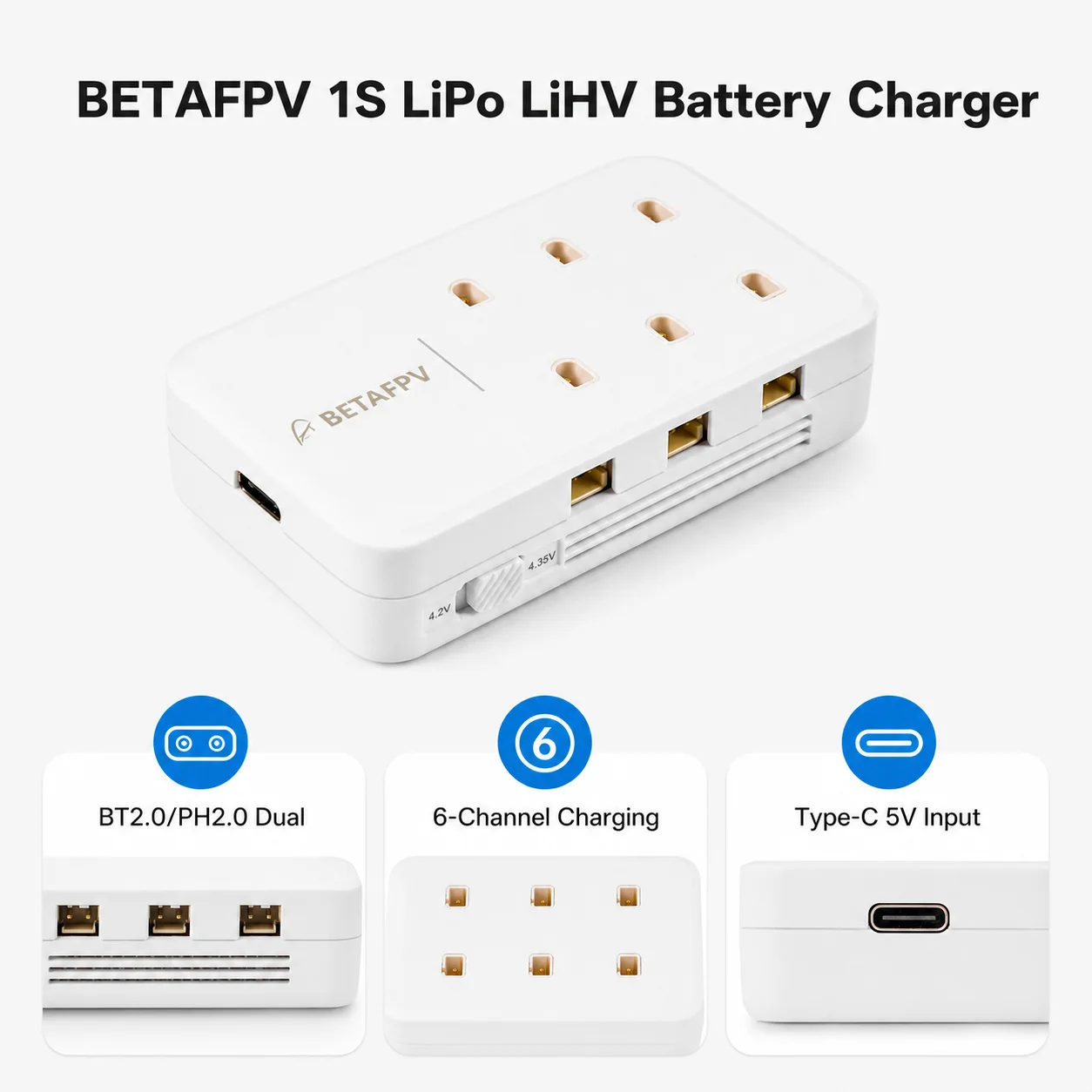Carregador de Bateria BETAFPV 1S BT2.0 PH2.0 Lipo LiHV para Drones FPV - Peça Eletrônica, Acessório, Ferramenta de Substituição, Estojo de Ferramentas Carregador de Bateria BETAFPV 1S BT2.0 PH2.0 Lipo LiHV para Drones FPV - Peça Eletrônica, Acessório, Ferramenta de Substituição, Estojo de Ferramentas