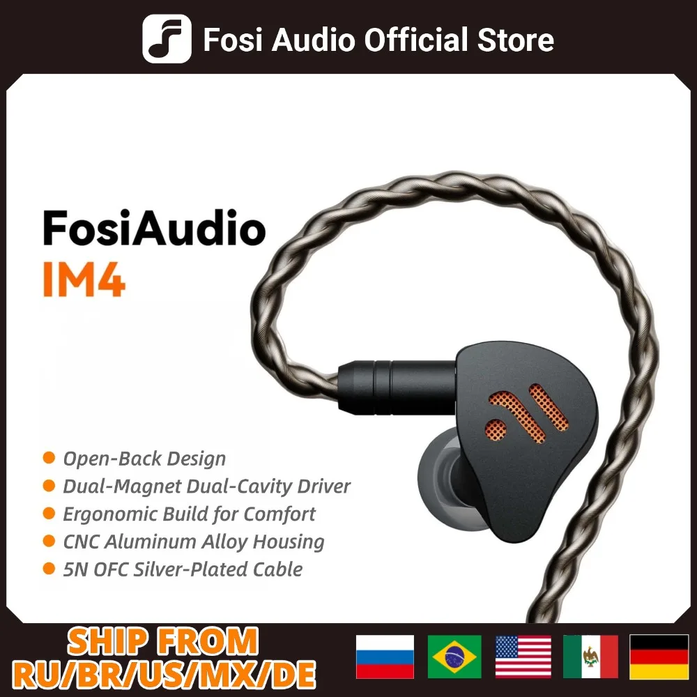 Fone de Ouvido Gamer Fosi Audio IM4 IEM HiFi Aberto Dinâmico com Fio para PS5/PC Audiophile