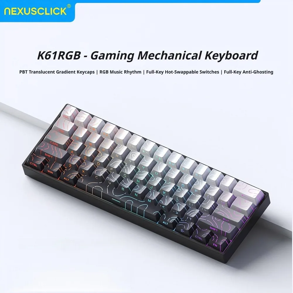 Teclado Gamer Magnético NexusClick de 61 Teclas, Mecânico com Fio para Esports Profissionais, Hot Swappable com Retroiluminação RGB e Keycaps PBT para Gamers de PC