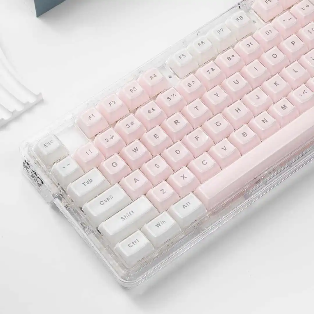 Teclas de Acrílico Transparentes em Formato MDA Branco Rosa Gelatina Cristalina para Teclado Mecânico Gamer AJAZZ AK820 - 136 Teclas Fofas