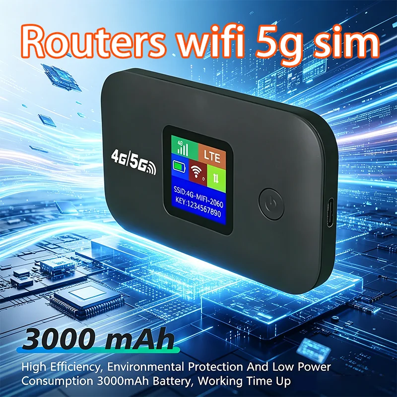 Roteador Móvel 4G 5G WiFi 6 com Slot para Cartão SIM, Roteador Sem Fio Portátil para Casa e Viagem para 10 Usuários
