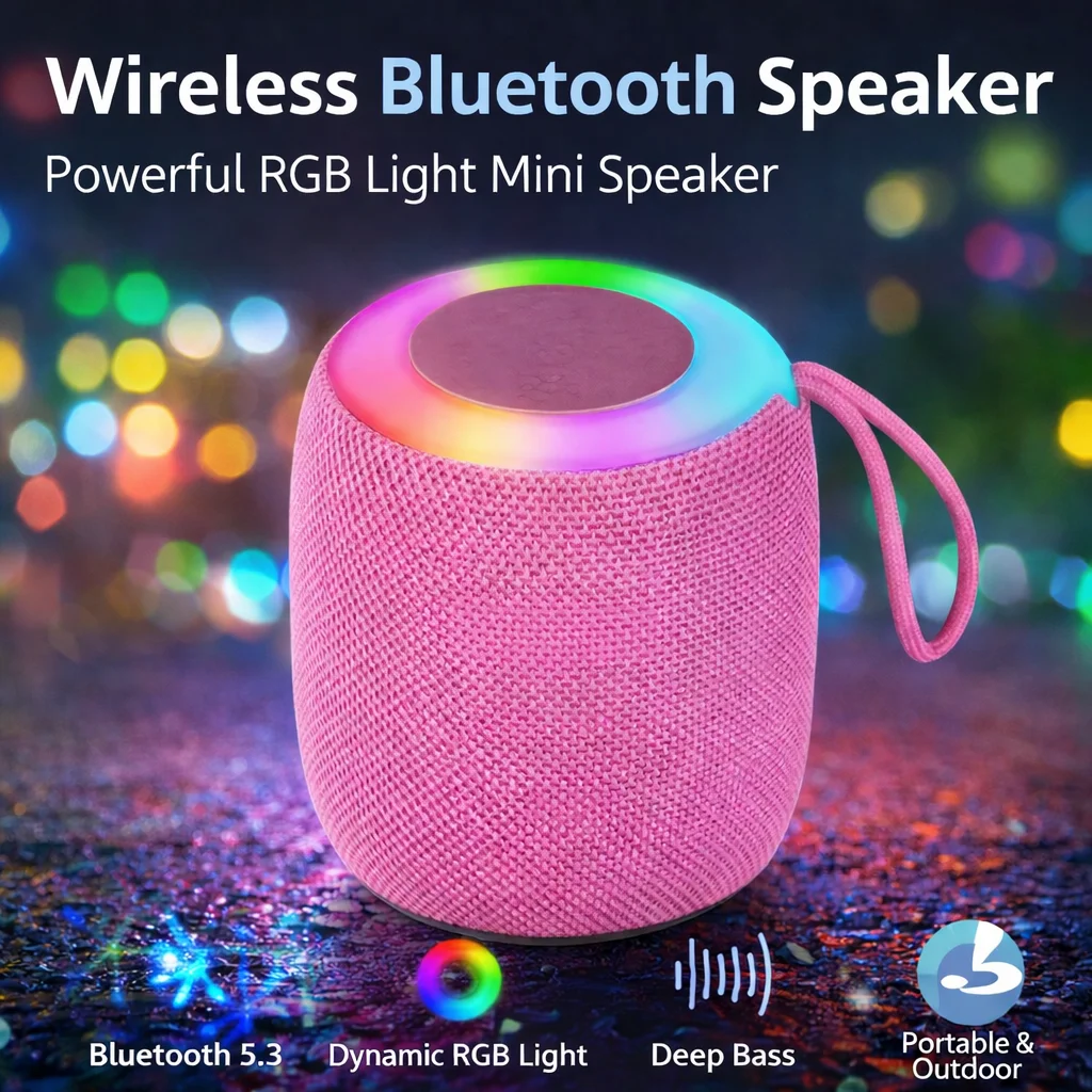 Caixa de Som Bluetooth Portátil para Exterior, Mini Subwoofer para Carro e Casa, Caixa de Som Musical com Luz LED Colorida