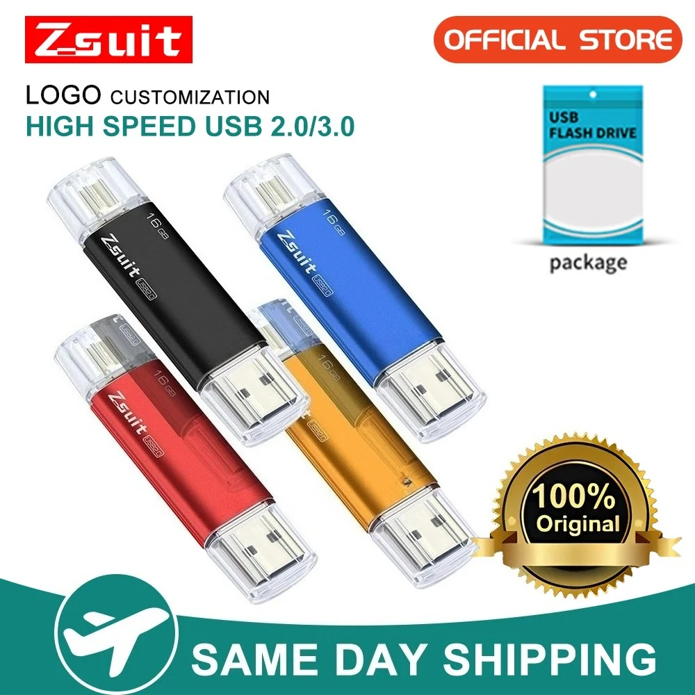 Pen Drive USB ZSUIT 2 em 1 Tipo-C 128GB 64GB 32GB 16GB USB Stick 3.0 Pen Drive Móvel Metal U Disk