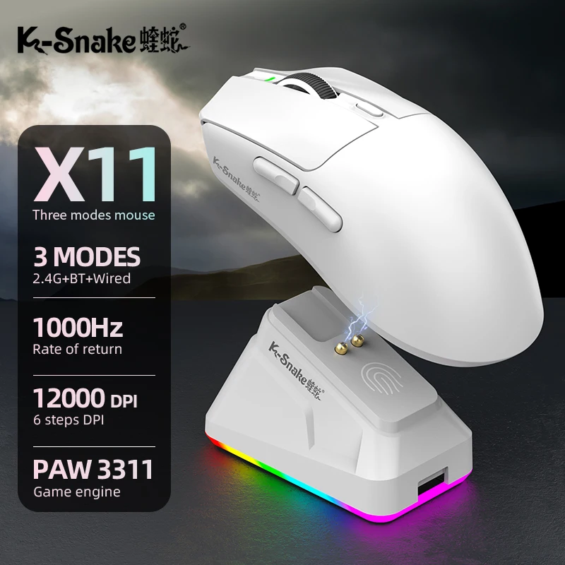 Mouse Sem Fio Tri-Mode X11 PAW3311, 22000DPI, Taxa de Polling de 1000Hz