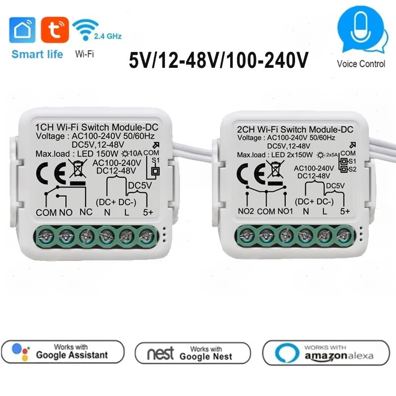 Módulo de interruptor de contato seco inteligente tuya dc5v/12-48v AC110-240V relé disjuntor diy compatível com alexa google home