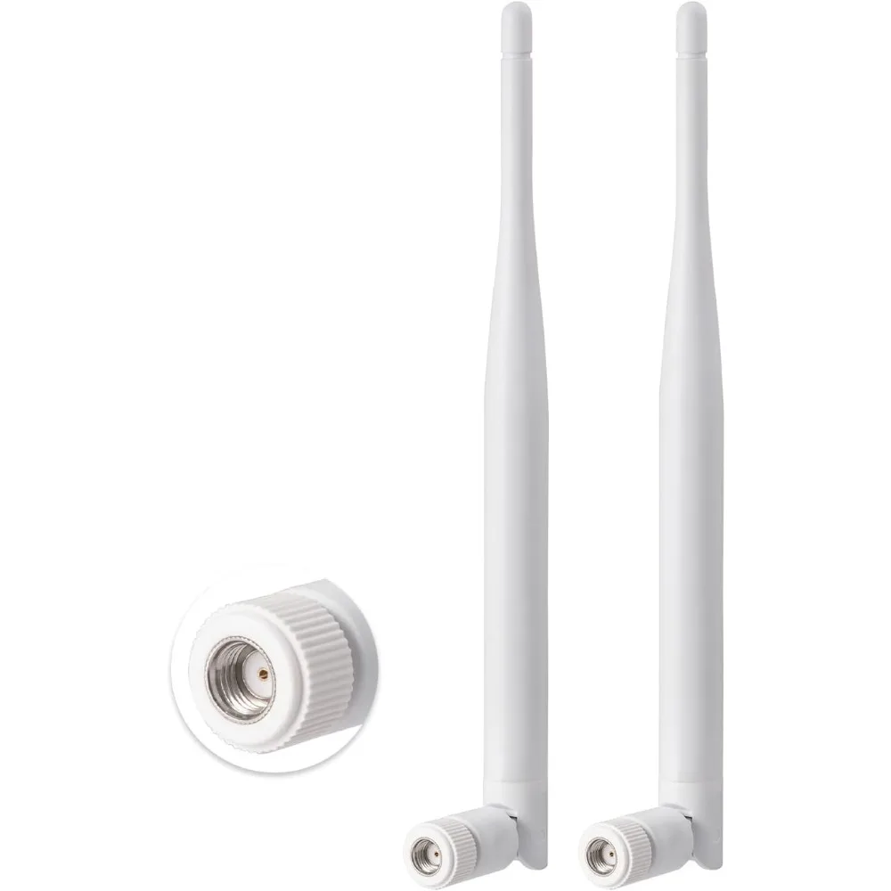 Antena WiFi 2.4G 5.8G 6dBi 2.4GHz 5GHz de Borracha Branca RP SMA Macho para Câmera de Segurança, Gravador de Vigilância e Roteador WiFi