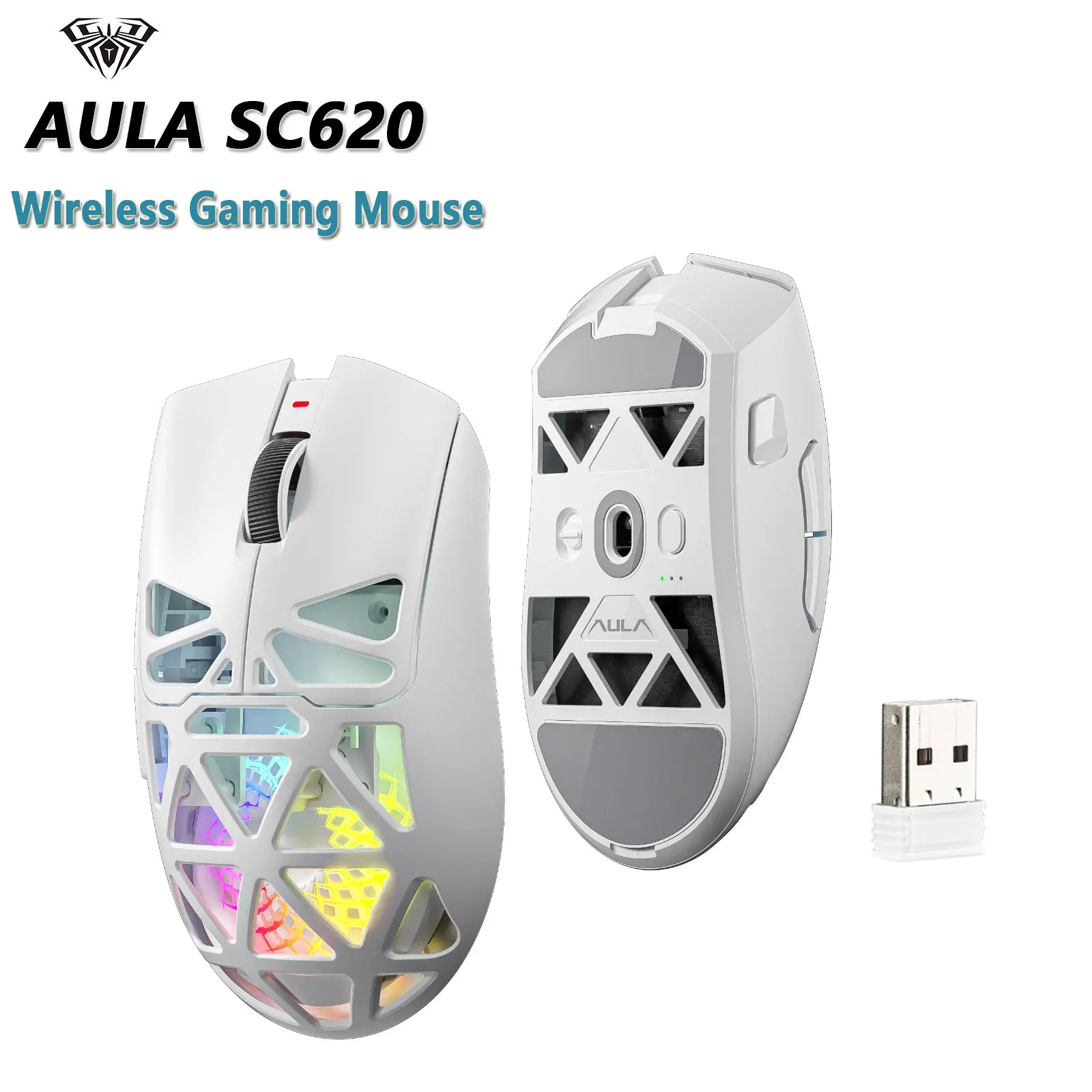 Mouse Gamer AULA SC620 com Fio/Bluetooth/2.4G, Leve, PAW3311, Ajustável 12.000 DPI, Acessórios para Jogos de PC