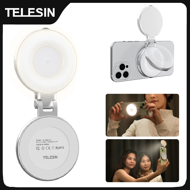 TELESIN Smartphone Luz de preenchimento magnética Mini luz selfie 3 modos de brilho ajustável para iphone XIAOMI HUAWEI SAMSUNG Phone