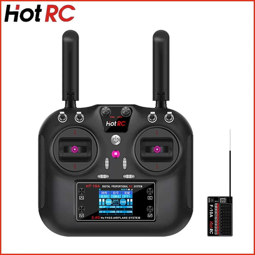 Controle Remoto Hotrc Hot RC HT-10A HT10A 2.4Ghz 10 Canais com Receptor F-10A F10A para Aeronaves, Veículos, Barcos e Drones RC - Acessórios e Peças
