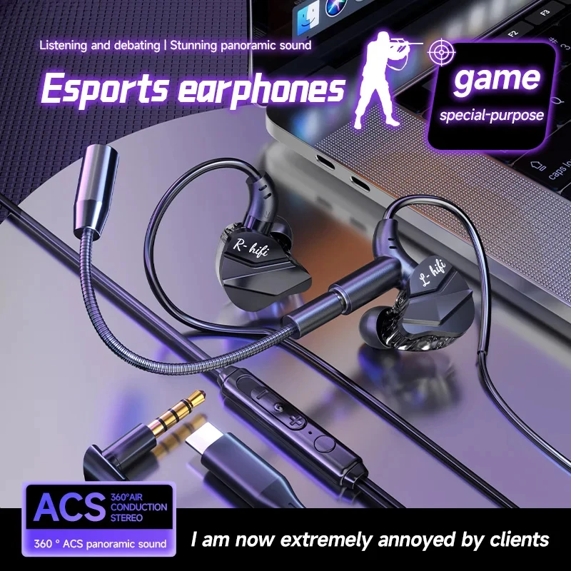 Gaming earbud gamer fone de ouvido com microfones duplos typpec & 3.5mm fones de ouvido estéreo de alta fidelidade esporte com microfone para samsung