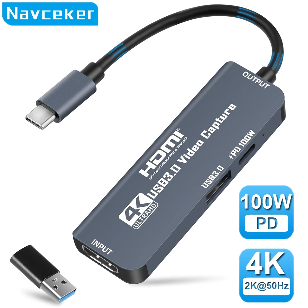 Navceker USB 3.0 Placa de Captura de Vídeo 4K HDMI USB C Tipo-C Cabo de Captura PD 100W para Quest 3 Switch Gaming Gravador de Streaming ao Vivo Navceker USB 3.0 Placa de Captura de Vídeo 4K HDMI USB C Tipo-C Cabo de Captura PD 100W para Quest 3 Switch Gaming Gravador de Streaming ao Vivo