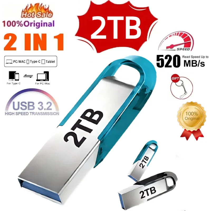 Pen Drives USB 3.2 de Alta Velocidade em Metal 2TB 1TB 512GB 256GB - Pen Drives USB para Carro, Celular, Computador, PS5 2026