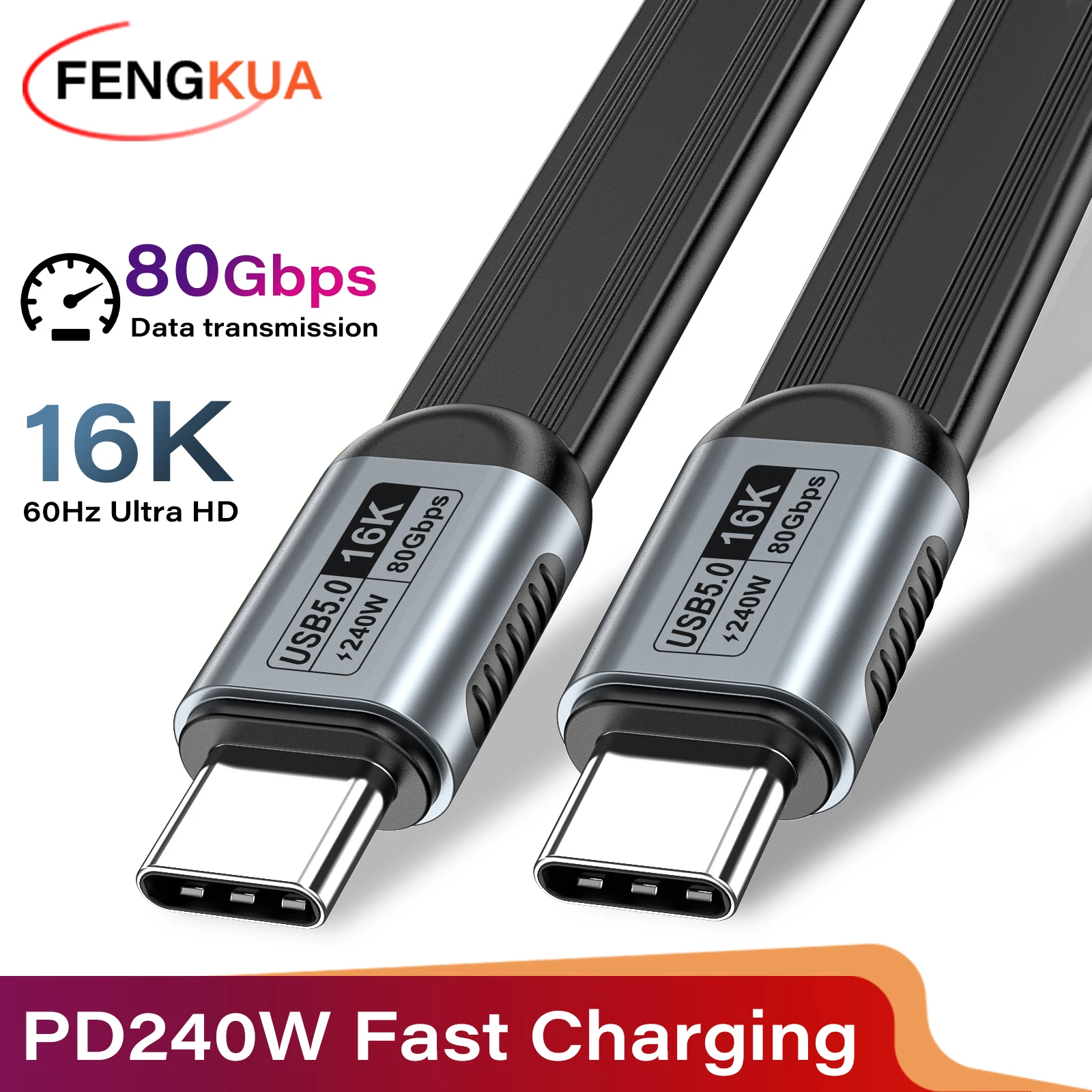 Cabo USB 5.0 Tipo C para Tipo C PD240W 80Gbps ThunderBolt 5 Cabo de Dados USB-C 16K@60Hz para iPhone 17 Pro Max MacBook