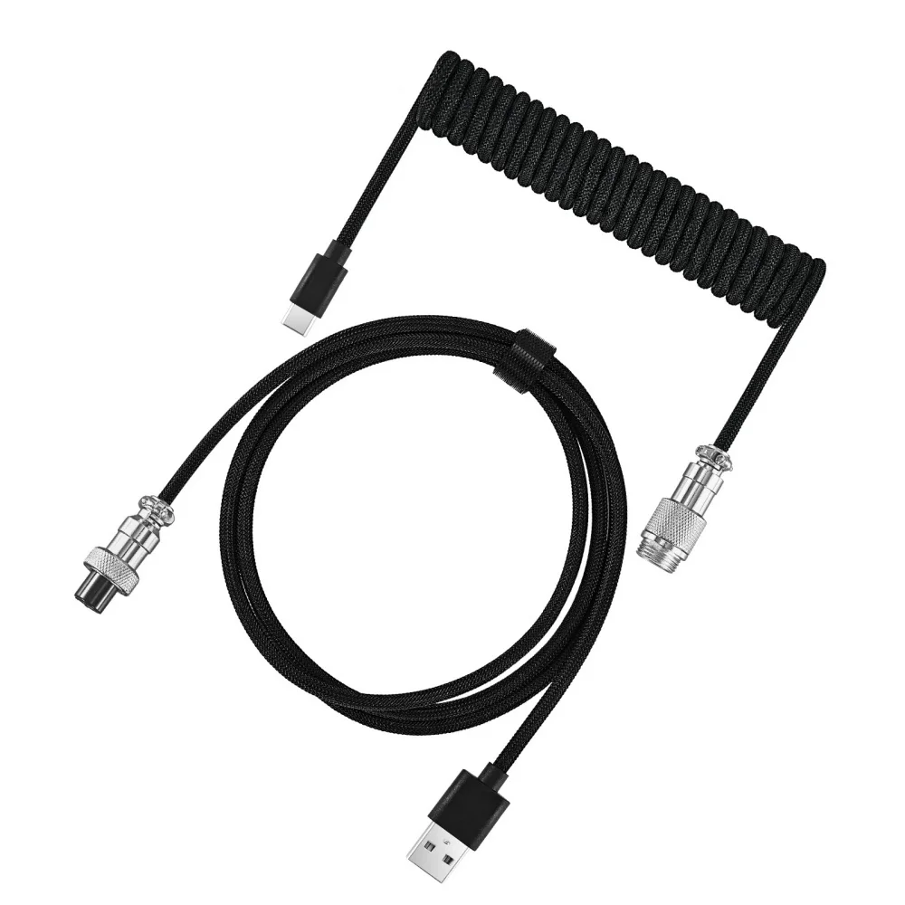 Cabo Espiral para Teclado Mecânico com Conector USB-C Destacável Tipo Aviador – Acessório para Teclado Gamer de Computador de Mesa