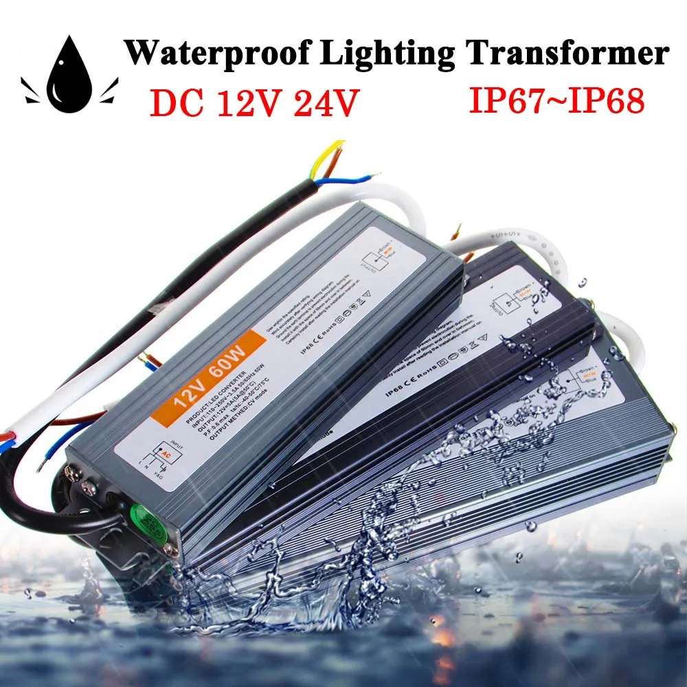 Fonte de alimentação de comutação à prova d'água dc 12v 24v ip67 ~ ip68 transformador de iluminação led externa 10w 20w 30w 50w 60w 80w 100w 200w 300w