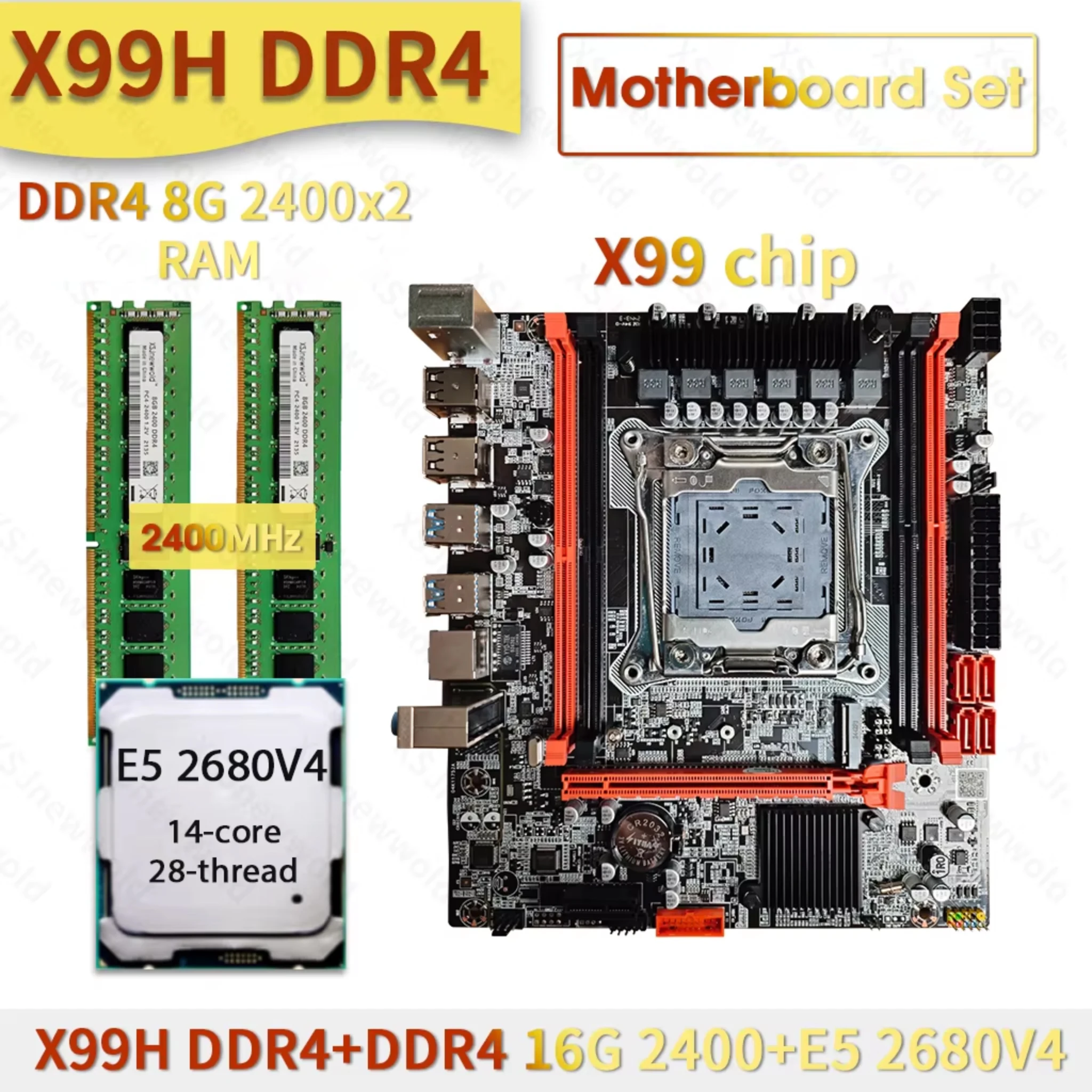 Kit de placa-mãe XSJnewwold X99 C612, processador Xeon E5 2680 V4, 16 GB de memória RAM DDR4, soquete LGA2011, conjunto de CPU e memória para PC de mesa.