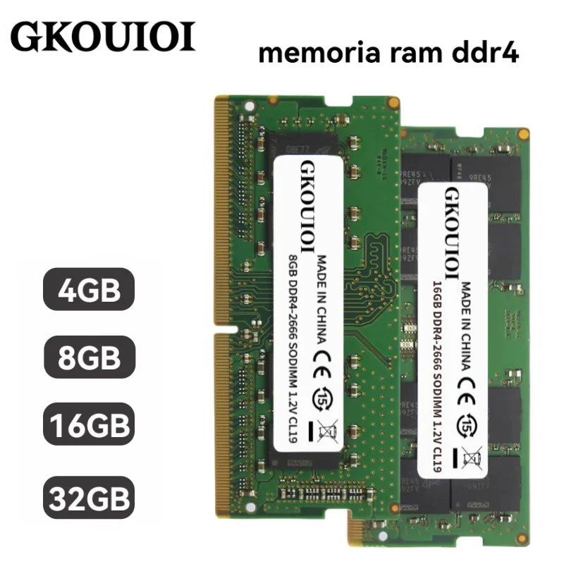 Memória RAM DDR4 SODIMM para Laptop 4GB 8GB 16GB 32GB 2133MHz 2666MHz 2400MHz 3200MHz PC4 1.2V 260 pinos Non-ECC