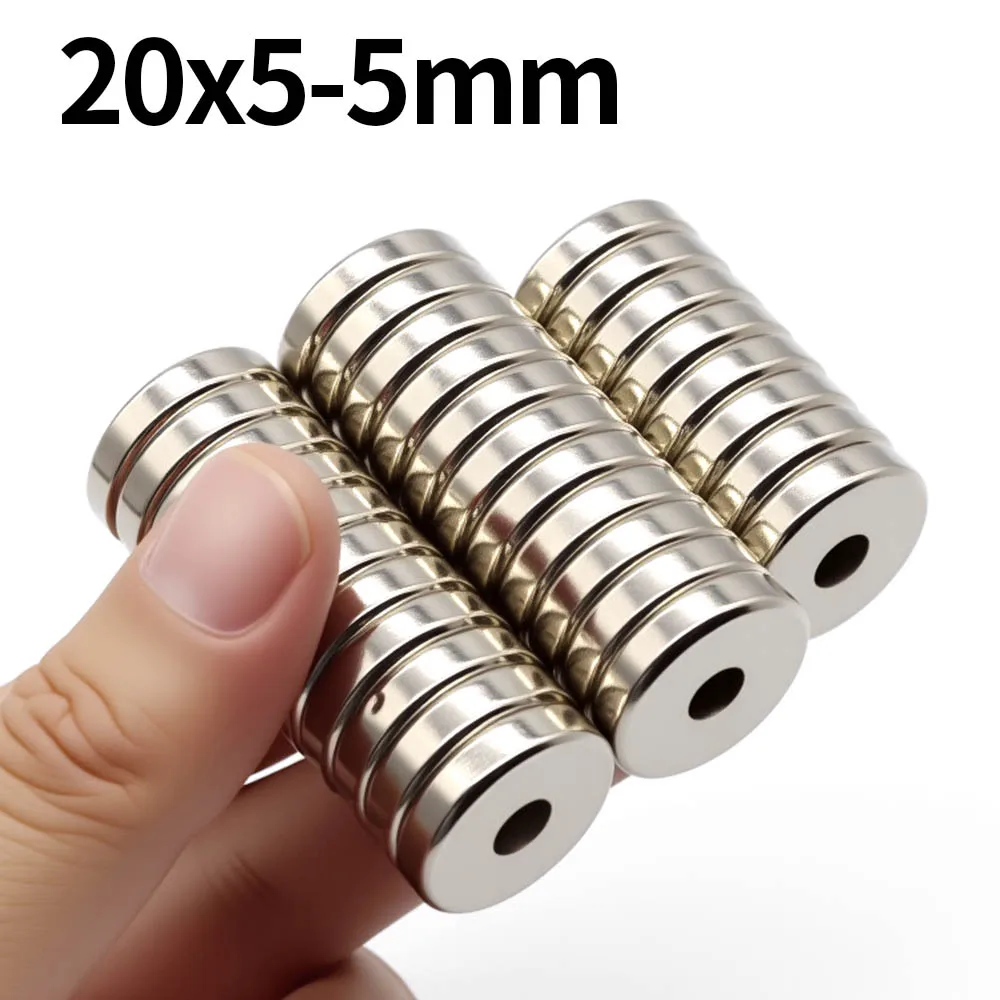 Ímã de neodímio super forte 20x5-5mm n35 ndfeb imanes magnéticos permanentes redondos com furos ímãs poderosos ímã de geladeira