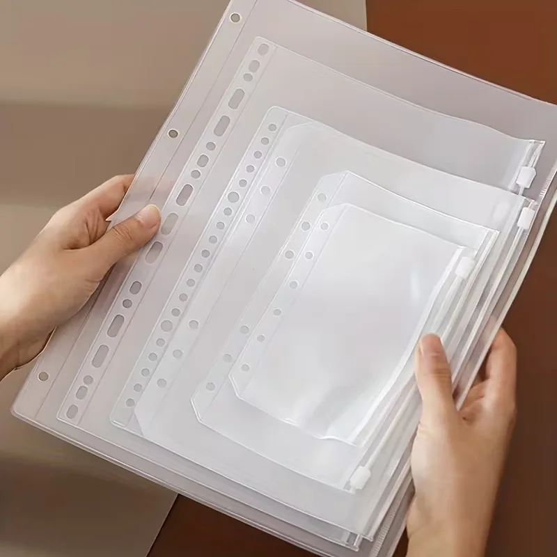 10 Peças de Bolsas para Fichário A5 A6 A7, Impermeáveis, com Zíper, para Caderno de 6 Argolas, Bolsa Transparente para Arquivamento de Documentos, Organizador de Folhas