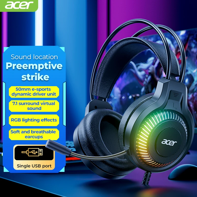 Fones de Ouvido com Fio RGB com Iluminação, Baixa Latência, Microfone, Confortáveis e Respiráveis, Efeitos de Som Surround para Jogos