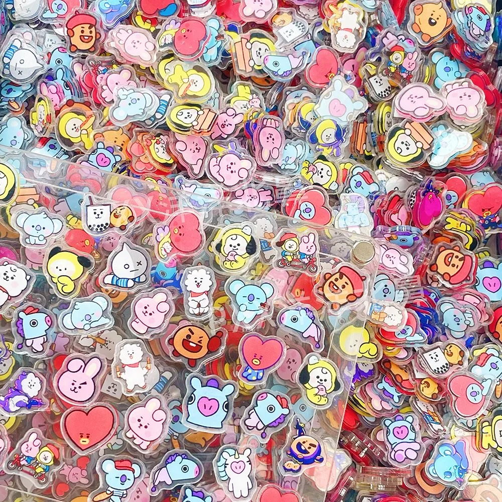 BT21 800 peças de mini folhas acrílicas requintadas de 1/2cm, ímãs de geladeira DIY, materiais para capas de celular, presentes e brinquedos de anime e desenhos animados.