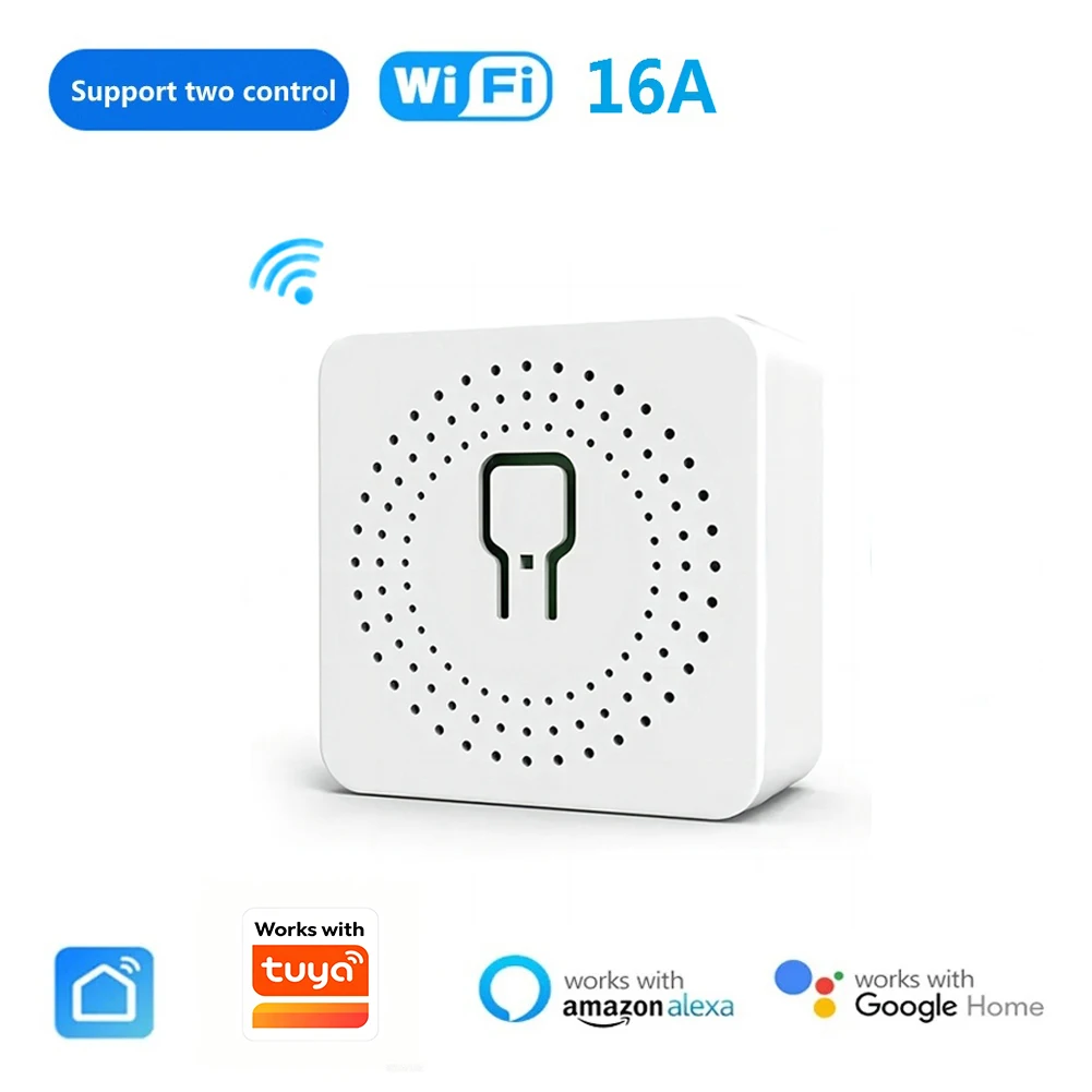 Interruptor de Luz Inteligente Mini Wifi 16A DIY, Funciona com o APP Tuya Smart Life, Controle Sem Fio de 2 Vias, Casa Inteligente Alexa Alice Google Home