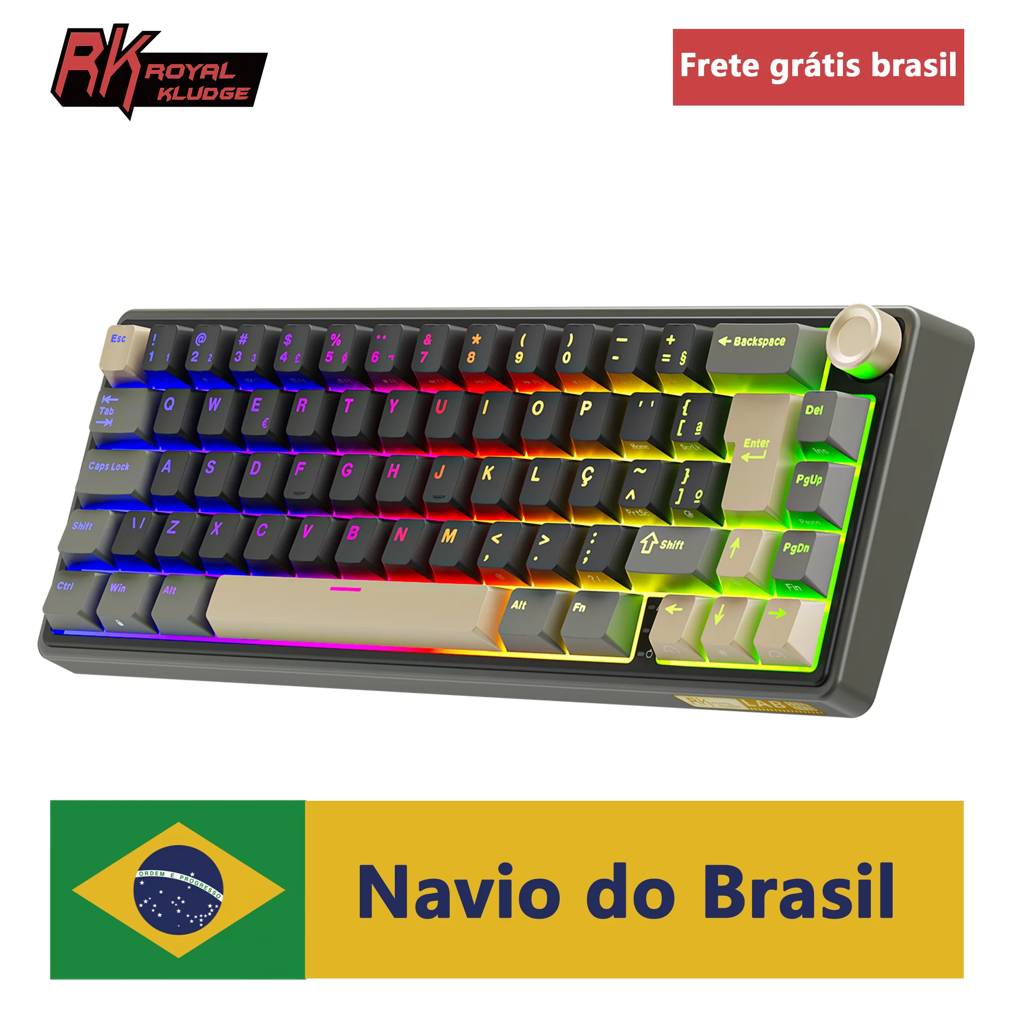 Teclado Mecânico Gamer Royal Kludge RK R65 Português Brasileiro Gasket Wired Hot-swappable 66 Teclas 65% RGB Retroiluminado