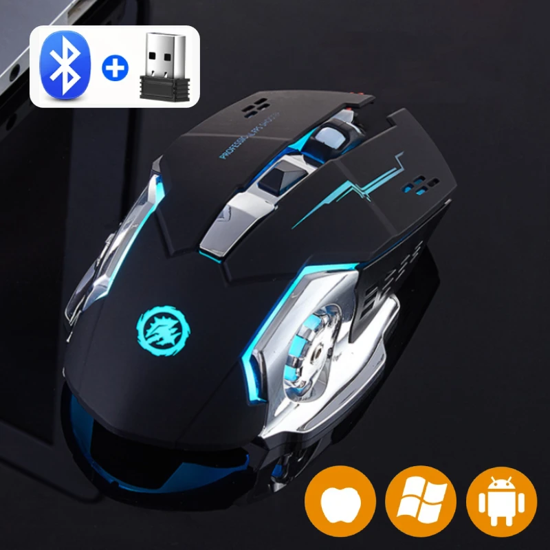 Rato sem fio recarregável para jogos, computador silencioso, bluetooth, 2.4g, usb, retroiluminação mecânica, pc gamer, mouse para computador