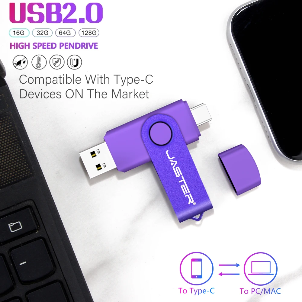 Pen Drive USB Tipo-C Personalizável com Logotipo, 128GB 64GB 32GB 16GB, Armazenamento Externo Fosco, Dupla Aplicação, Memory Stick
