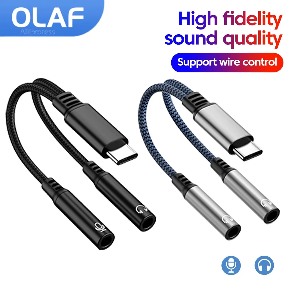 Olaf tipo-c para duplo 3.5mm jack microfone escuta dac usb c adaptador de áudio 3.5mm aux fêmea para iphone 16 15 samsung conversor