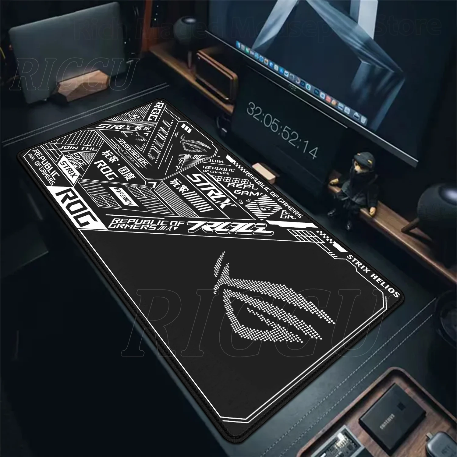 Tapete de Mouse ASUS Xxl ROG Republic of Gamers Grande para Jogos, Tapete de Borracha Antiderrapante para Mesa de Computador, Tapete para Teclado