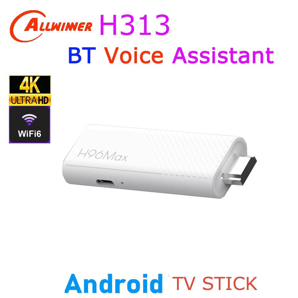 Android tv stick h96 max h313 allwinner quad core 4k wifi6 bt assistente de voz controle remoto media player caixa de tv inteligente