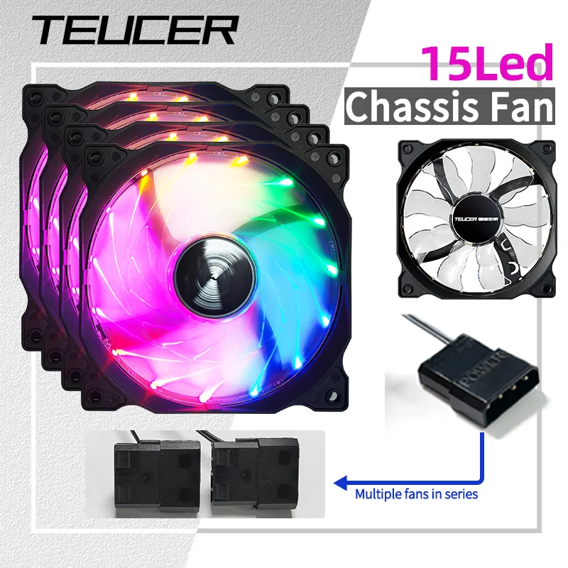 Teucer 120mm caso do pc ventilador de refrigeração desktop chassis potência 12v grande 4pin led 12cm rolamento hidráulico ligação silenciosa ventilador radiador