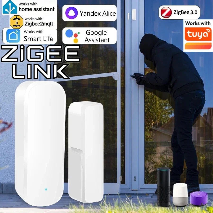 Alarme de Segurança Inteligente Zigbee Tuya para Casa, Sensores Magnéticos de Porta e Janela em Tempo Real, Compatível com Alexa e Google Home