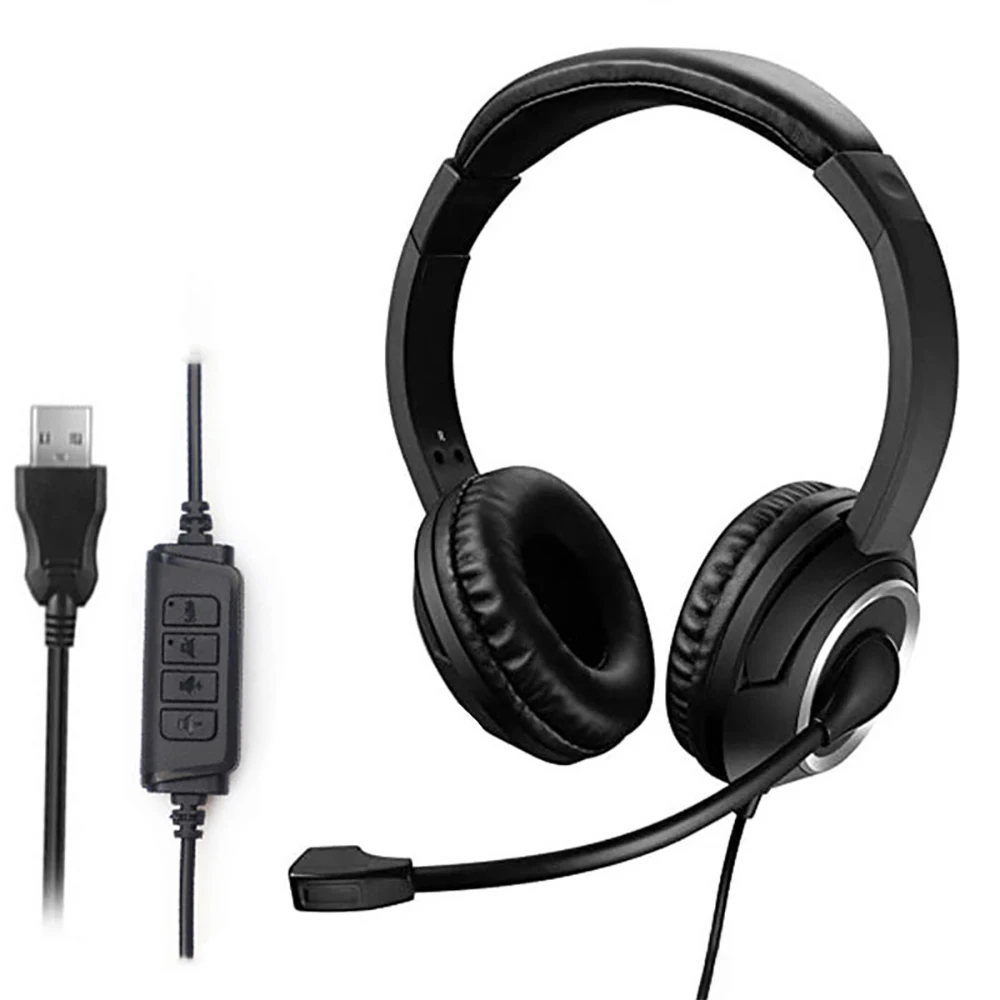 Fone de ouvido USB com microfone mudo para PC Fones de ouvido empresariais de 3,5 mm com microfone giratório e cancelamento de ruído