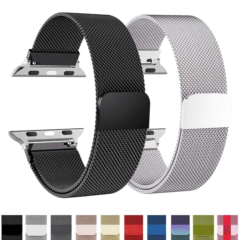 Pulseira de metal para apple watch, pulseira de 49mm 46mm 42mm 45mm 44mm 41mm 40mm, pulseira milanesa para iwatch 11 10 9 8 7 6 5 4 se ultra