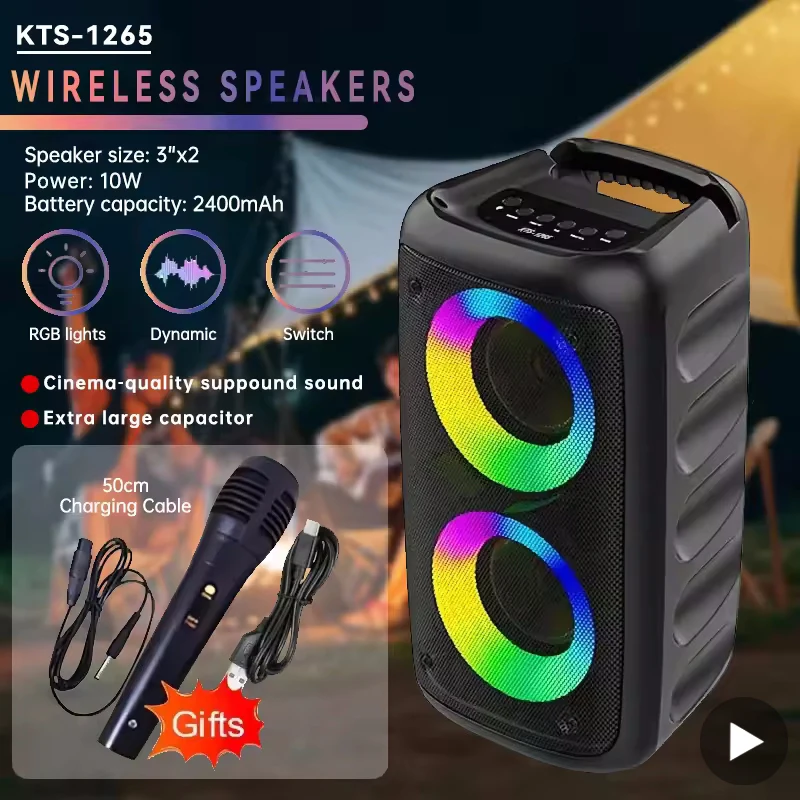 Karaokê sem fio bluetooth alto-falante subwoofer portátil com microfone rádio fm lâmpada máquina caixa de som música led tws caixa de som