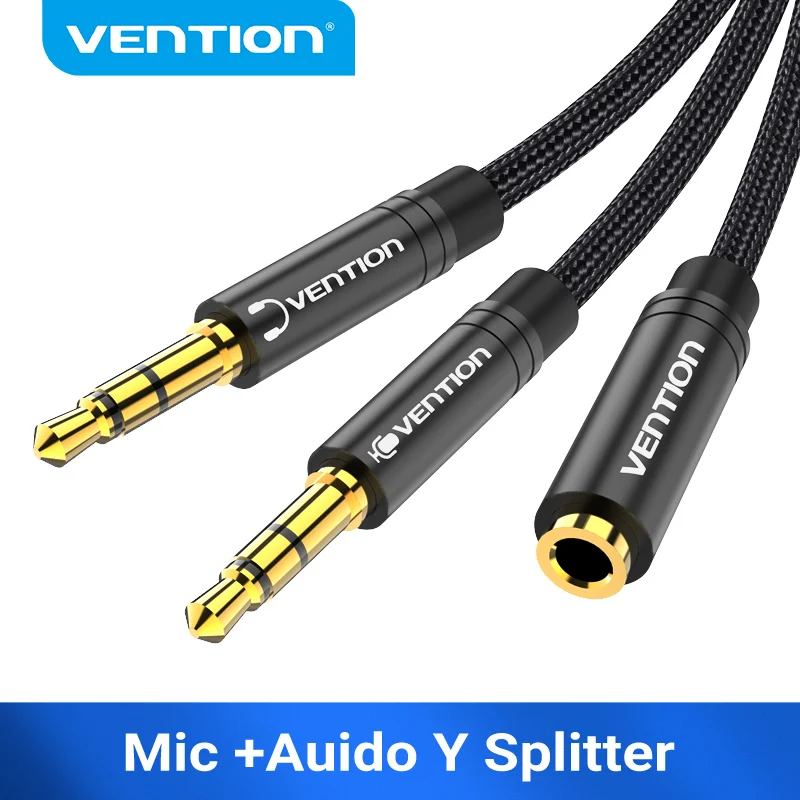 Vention adaptador de fone de ouvido divisor de áudio 3.5mm cabo aux para computador 1 fêmea para 2 macho microfone y divisor fone de ouvido para adaptador de pc Vention adaptador de fone de ouvido divisor de áudio 3.5mm cabo aux para computador 1 fêmea para 2 macho microfone y divisor fone de ouvido para adaptador de pc