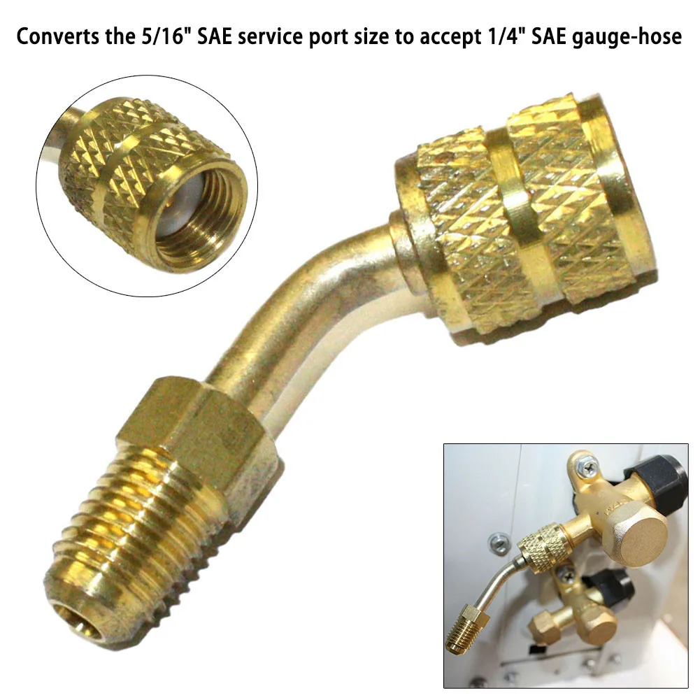 Adaptador de Carga para Ar Condicionado Mini Split em Latão, Converte 5/16 SAE para 1/4 SAE para Sistemas HVAC R410a com Ponta Rotativa