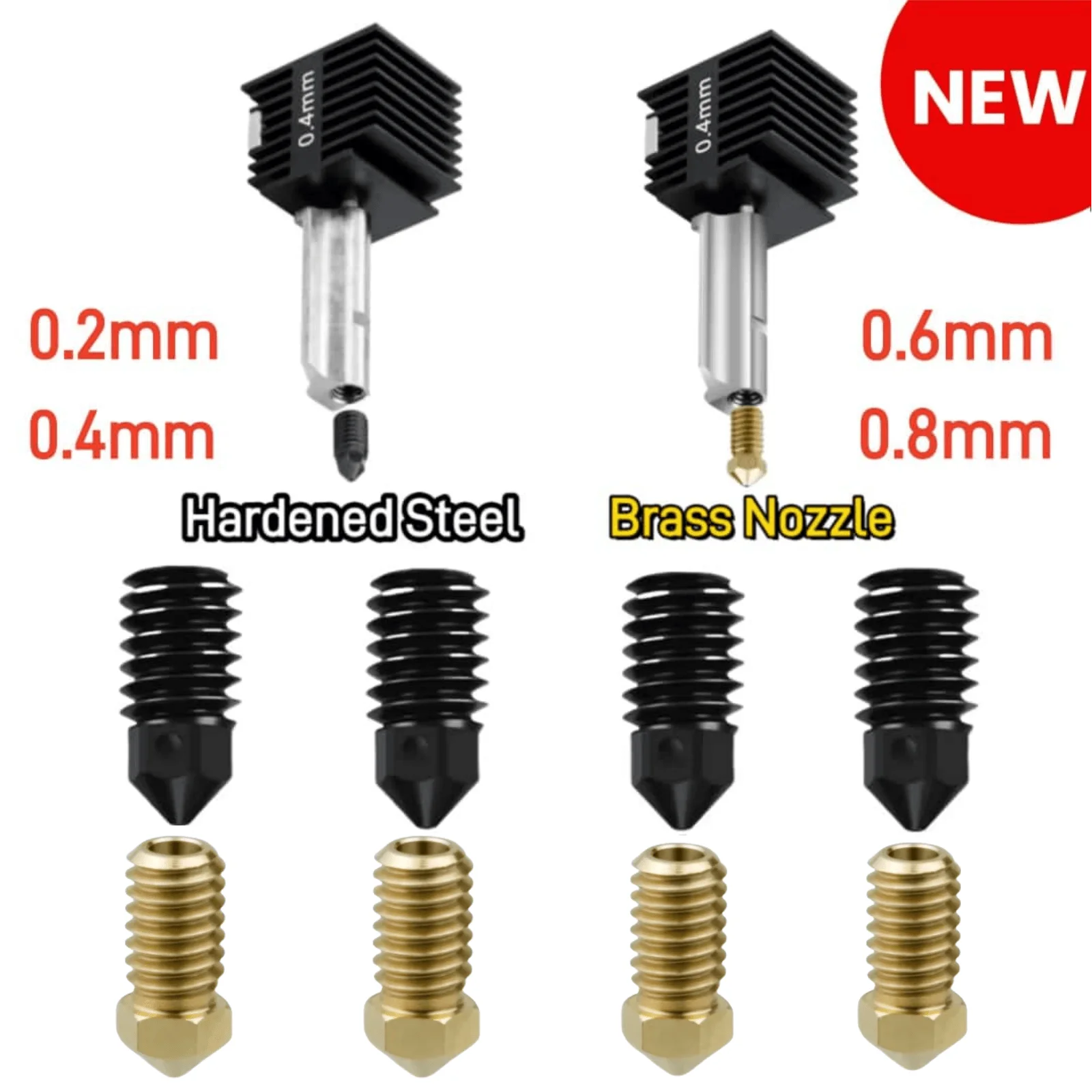 Kit Hotend para Bambu Lab A1, Bico de Aço Temperado em Latão 0.2 0.4 0.6 0.8mm para Impressora 3D Bambulab A1 Mini A2L Hotend Atualizado