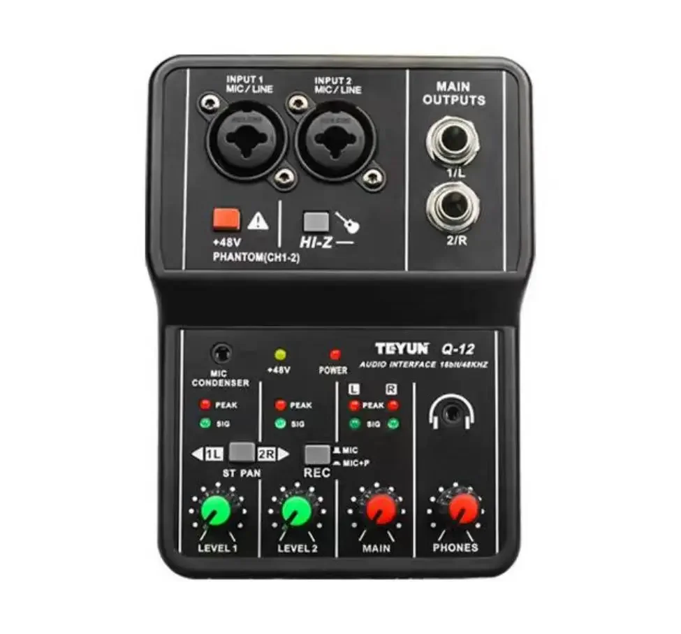 TeyunQ12-Audio Interface para Gravação De Computador, Unidade Livre, Placa De Som Externa USB Para PC Pro, Equipamento De Áudio, Gravação De Vídeo Profissional