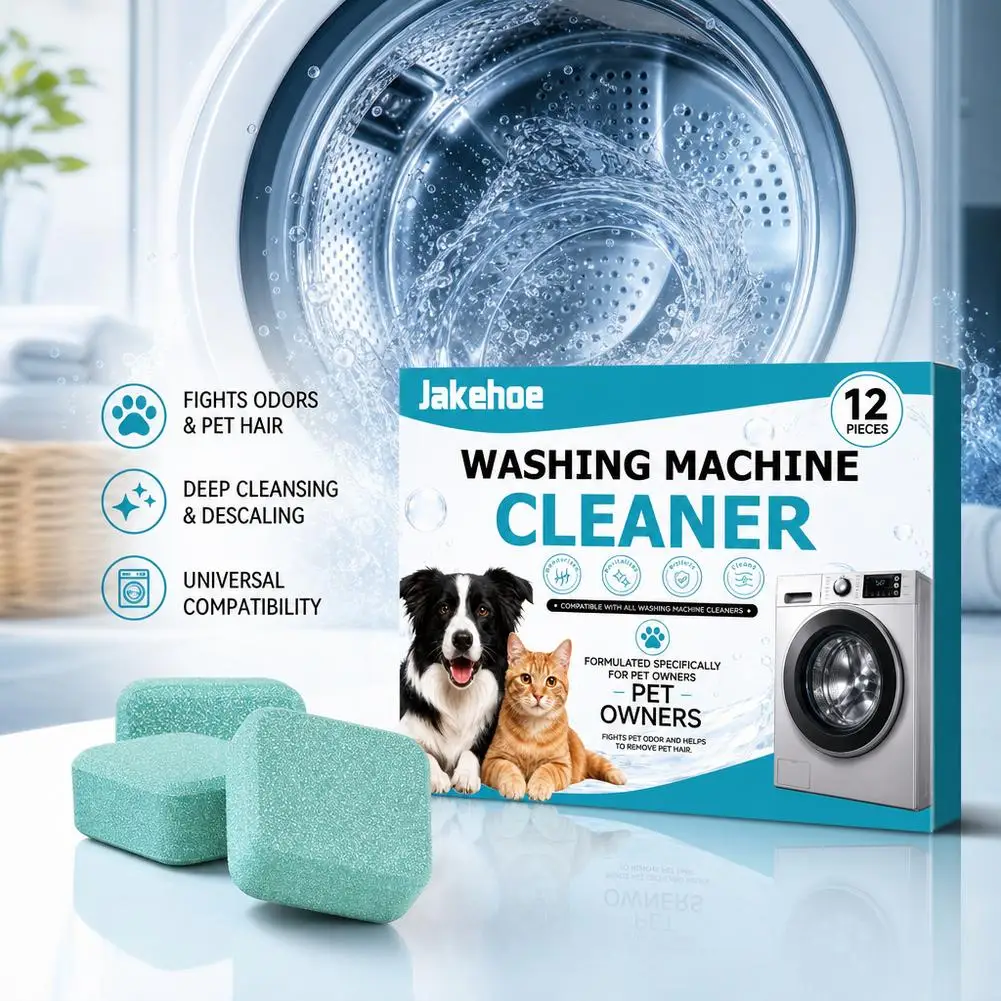 12 Pastilhas de Limpeza para Máquina de Lavar Roupa: Removem Pelos de Animais e Maus Odores, Limpeza Profunda Interna, Ferramentas Multiuso para Cuidados Domésticos com a Roupa