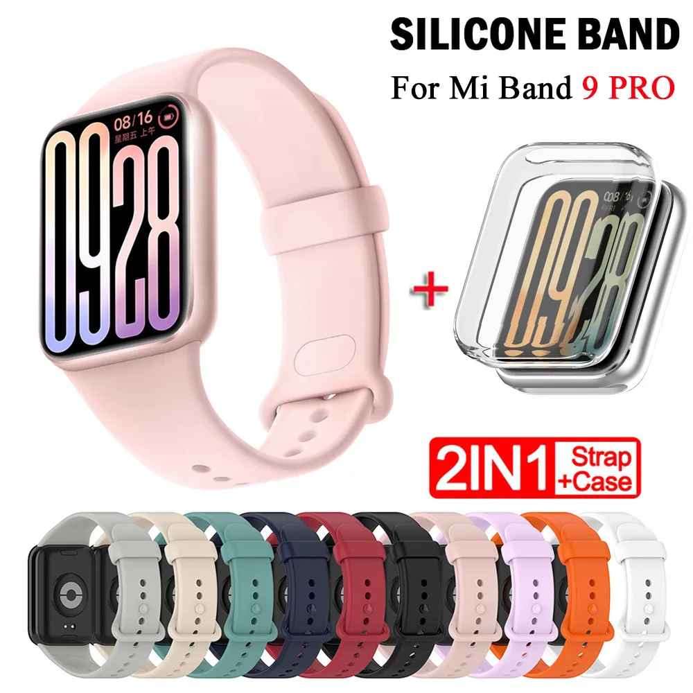 Pulseira + capa para xiaomi mi band 9 pro, pulseira protetora de silicone para mi band 9pro