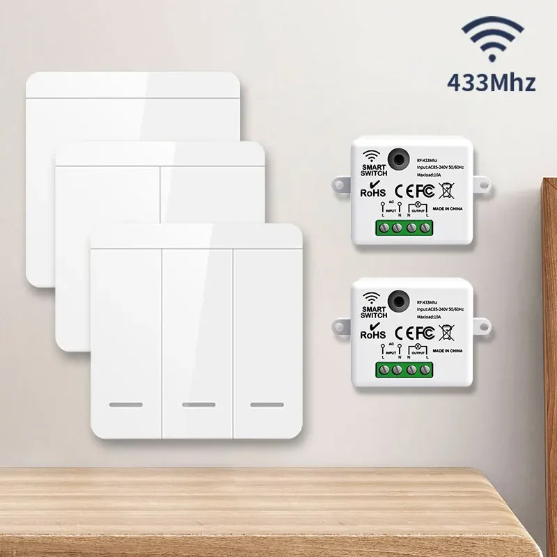 86 painel de parede inteligente sem fio rf 433mhz com controle remoto 1/2/3gang mini receptor de relé casa interruptor de lâmpada de luz led