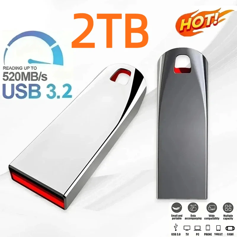 Novos Pen Drives de Metal 2026: U Disk 2TB USB 3.2 de Alta Velocidade, Portátil e à Prova d'Água - Memória USB