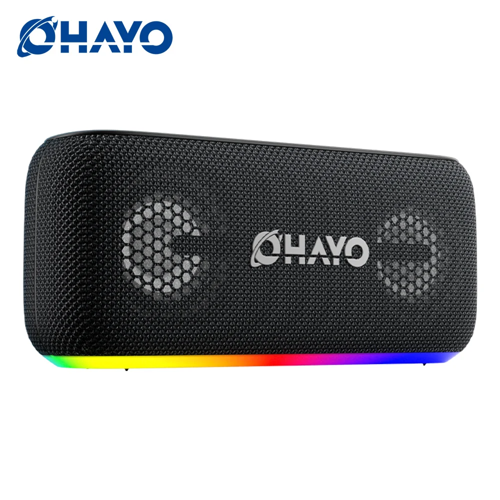 Caixa de Som Bluetooth OHYAO 6.0, Som Estéreo de 60W, Drivers de Membrana de Titânio, Luzes RGB, EQ Individual, Para Casa, Ao Ar Livre, Jardim