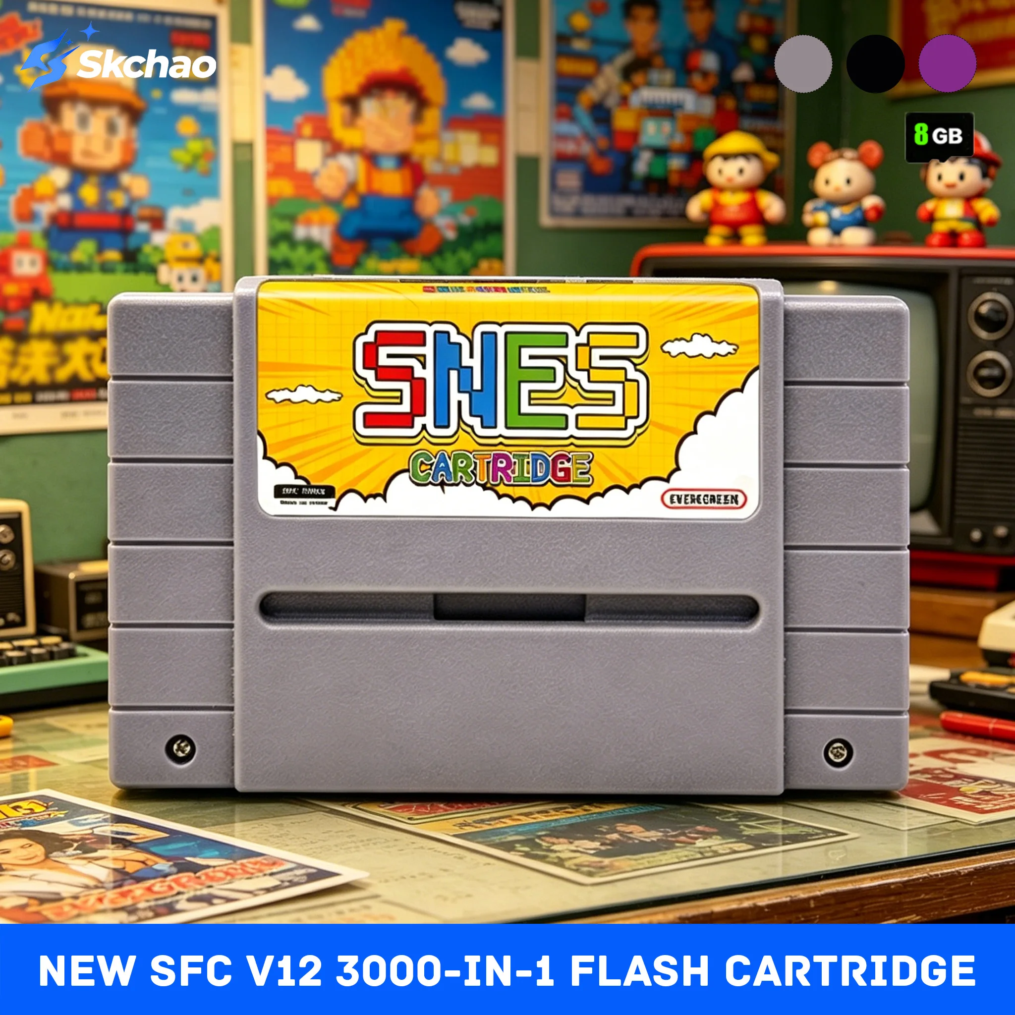 Novo Cartucho Flash SFC V12 3000-em-1 SNES com Cartão TF de 8GB para Consoles de Videogame SFC/SNES 16-Bit JPN/EU/USD Novo Cartucho Flash SFC V12 3000-em-1 SNES com Cartão TF de 8GB para Consoles de Videogame SFC/SNES 16-Bit JPN/EU/USD