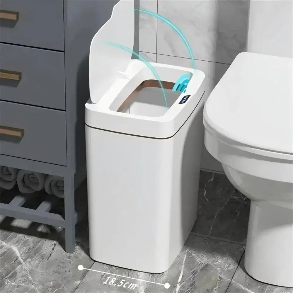 Lixeira branca com sensor inteligente sem toque de 15L – Lixeira eletrônica para banheiro com ensacamento automático, compatível com casa inteligente