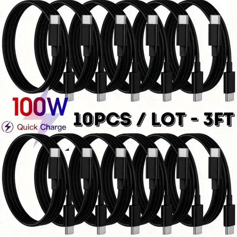 10 Unidades Cabo de Carregamento Rápido 5A PD 100W USB C Duplo para Samsung S22 S23 S24 Plus Note 20 Ultra A54 A55 Cabo de Dados de Carregamento Rápido